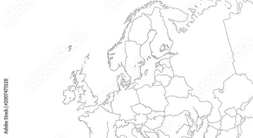 Blank Outline Map of Europe with Country Borders, White Background