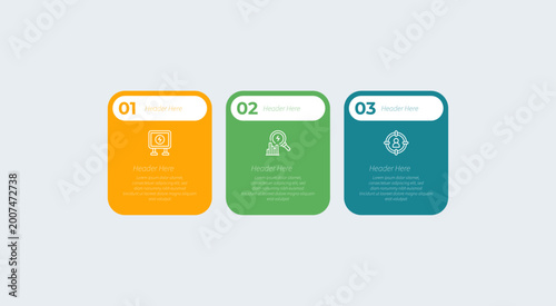 Three colorful infographic templates with headers and placeholder text.