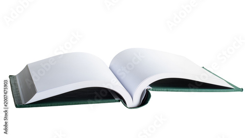 Canvastavla Open green hardcover book with blank white pages, isolated on transparent backgr