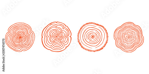 Fotografía Set of four colorful tree ring patterns showing organic wood grain circles