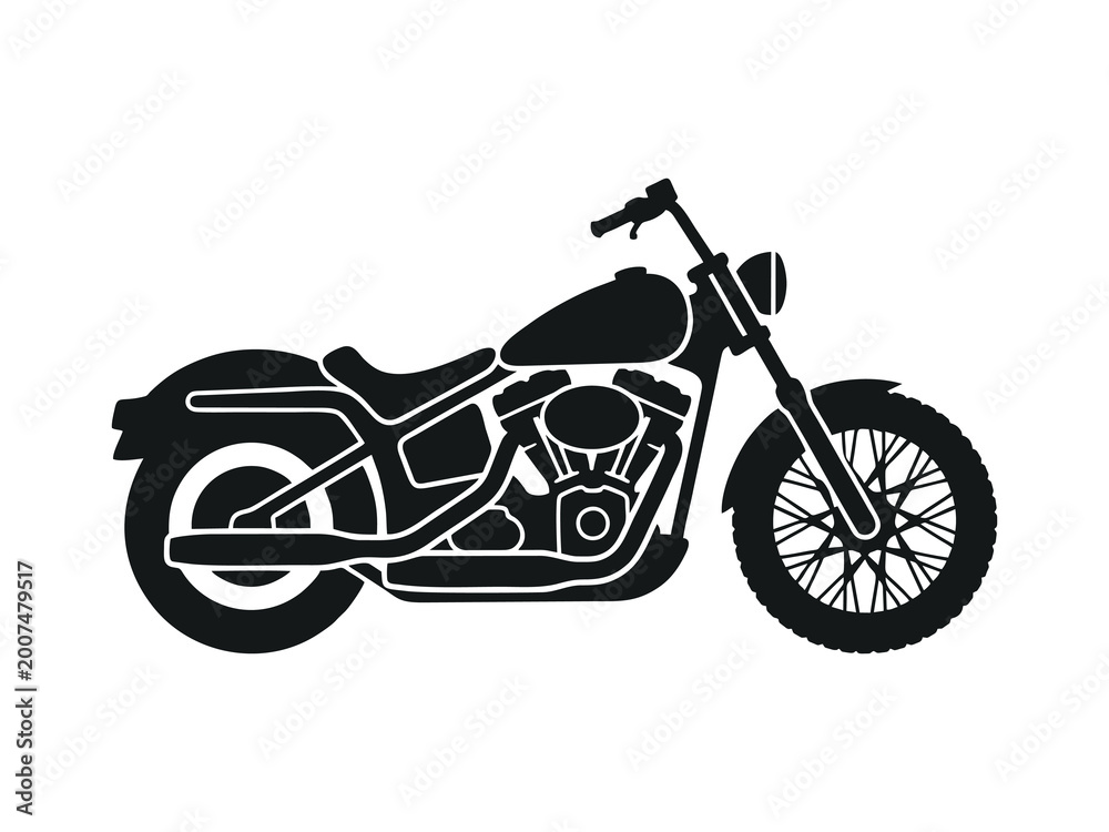 Fototapeta premium Classic Chopper Motorcycle Silhouette Vector Illustration Isolated on White Background