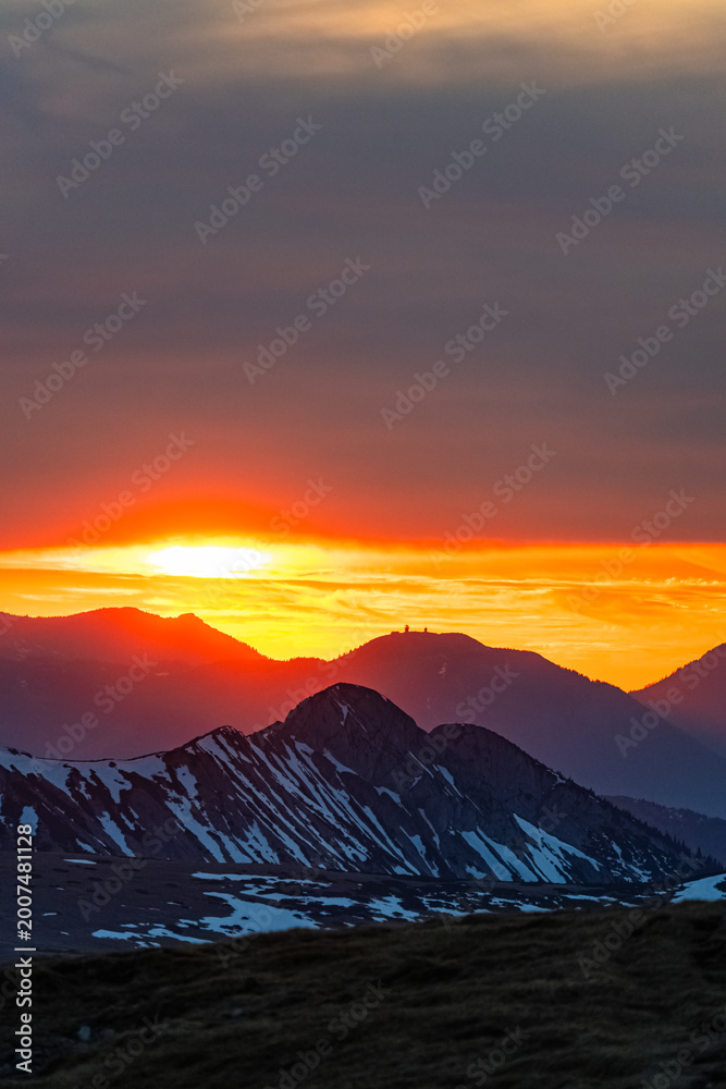 Obraz premium Sonnenuntergang Heukuppe - Rax - Hochsteiermark - Österreich