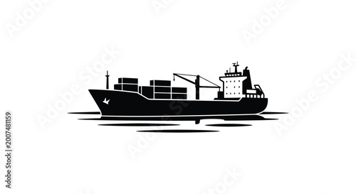 Fotografie Cargo ship on water black silhouette high quality
