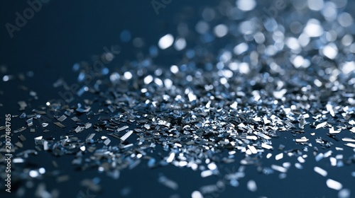 Premium celebration background metallic balloons confetti ribbons with silver scattered dark navy blue modern