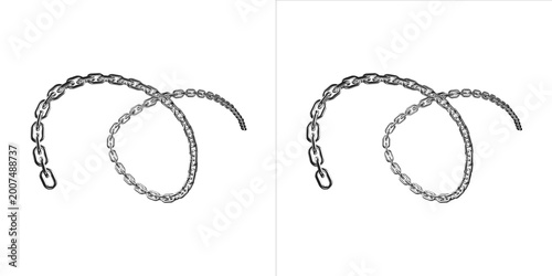 Принти на полотні Metallic steel chain links twisted in spiral pattern on transparent background