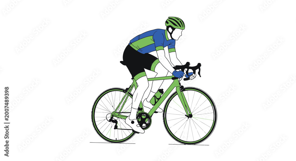 Obraz premium Cyclist Riding Bicycle, Sports Fitness, Healthy Lifestyle, Outdoor Activity, Vector Art