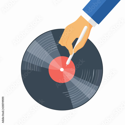 DJ Hand Playing Vinyl Record