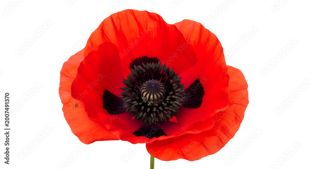 Obraz premium Vibrant red poppy flower with delicate petals stands alone