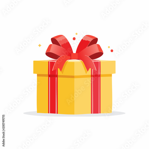 Yellow Gift Box with Red Ribbon and Bow