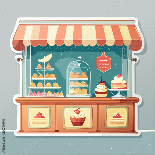Charming Bakery Display with Assorted Pastries and Cakes