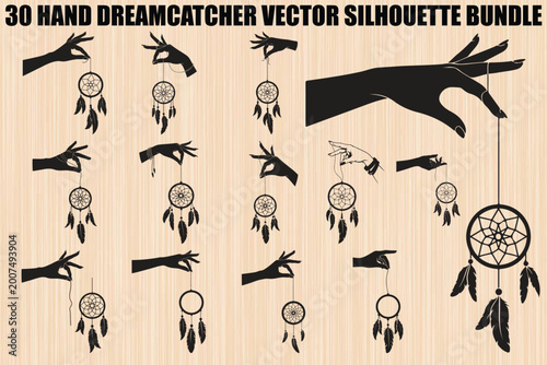 Dreamcatcher Vector Silhouettes, Hand Drawn Dreamcatcher Icons, Boho Chic Dreamcatcher Bundle, 30 Dreamcatcher Illustrations