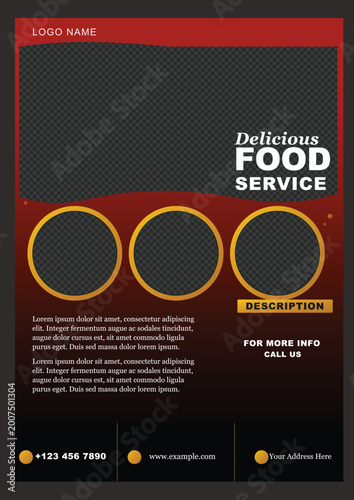 Modern food service flyer template with red and black design for promotions