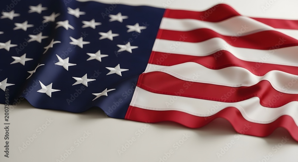 Fototapeta premium American flag waving on white background, United States symbol