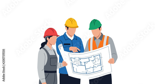 Construction Team Reviewing Blueprint