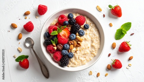 Frühstücks-Bowl mit Haferflocken und Beeren