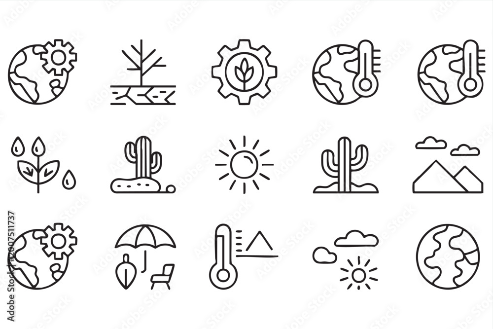 Fototapeta premium Environment and climate icons, global warming, temperature and sustainability symbols