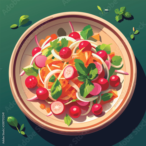 Vector illustration of a Vibrant colorful vegetable salad.