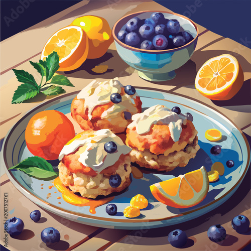 Delicious blueberry scones with lemon and orange.