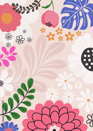 Design banner flower spring background with beautiful.