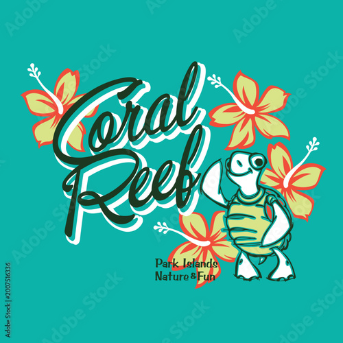 Tropical Summer Background Coral Reef Floral Template for Social Media Banner