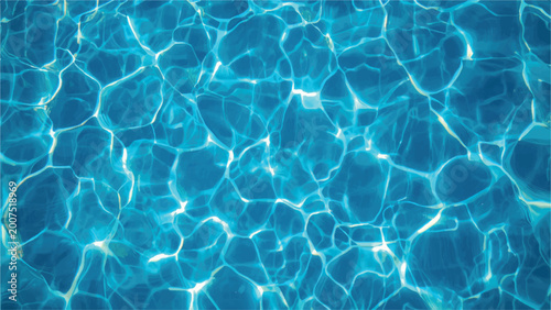 Abstract turquoise ripple patterns on a clear blue water surface create a cool summer reflection of liquid waves in a clean swimming pool
