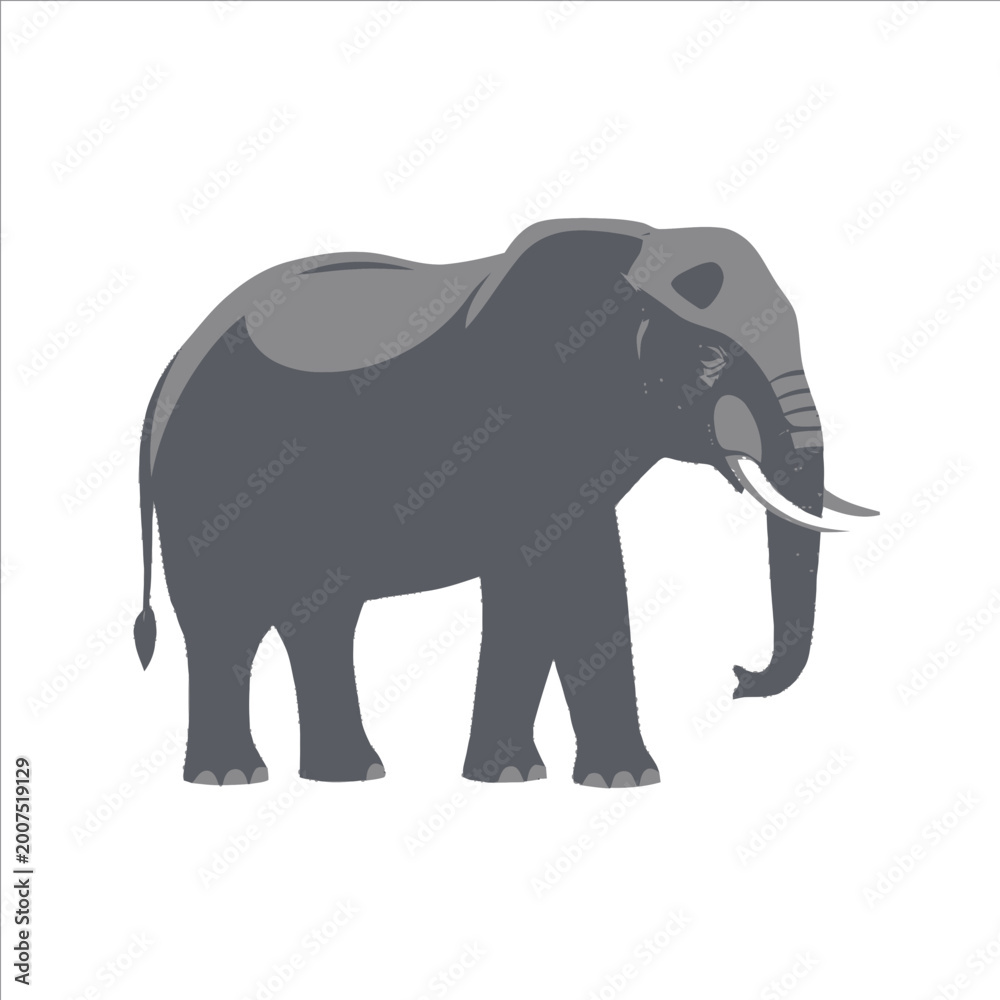 Obraz premium Minimalist Gray Elephant Illustration - Stylized Wildlife Silhouette Isolated on White Background