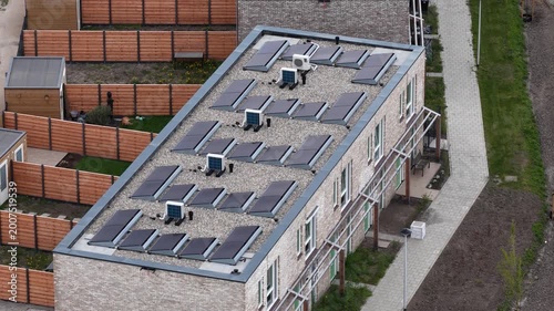 Aerial View of Modern Homes with Heat Pump Chimneys