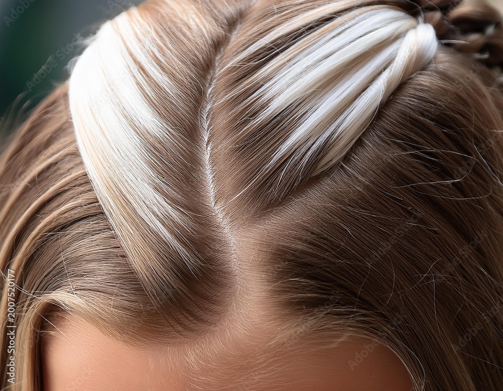 Fototapeta premium Beautiful young woman with long shiny brown hair and natural blonde extensions showcasing a healthy straight hairstyle for a professional fashion salon