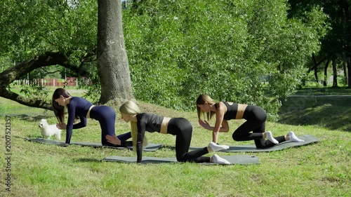 Outdoor fitness. Healthy lifestyle concept. Female athletes training outdoors. Fitness at sunny morning. Fit woman during fitness routines. 4K, UHD