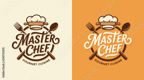 Bild auf Leinwand This logo showcases the title 'Master Chef' with cooking tools, emphasizing gourmet cuisine and a professional culinary atmosphere, appealing to food enthusiasts and chefs