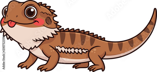 Canvastavla Cute cartoon illustration of a happy bearded dragon lizard with its tongue out i