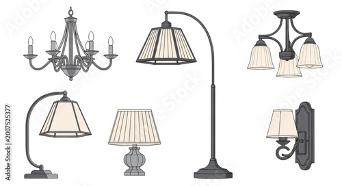 Tableau sur toile Collection of various decorative light fixtures and lamps.