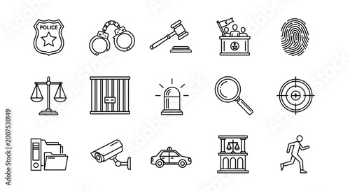 Police Symbols and Tools in a Crime Investigation Graphic Illustration