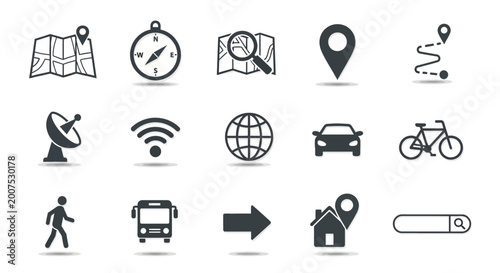 Map, Compass, and Transport Symbols in Digital Design