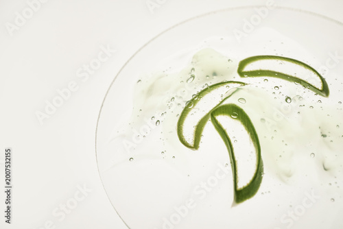 Aloe vera leaf slices submerged in clear gel with bubbles providing fresh sensation
