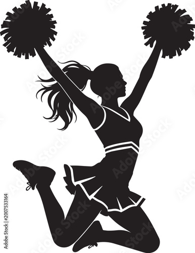Fotografie Black silhouette of a cheerleader jumping with pom poms isolated on transparent