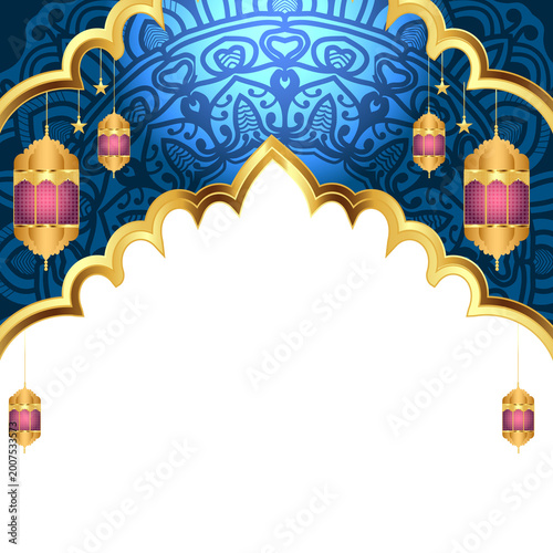 Golden islamic pattern for holiday design with ramadan kareem ramadhan arabesque lantern eid al fitr milad un nabi mubarak