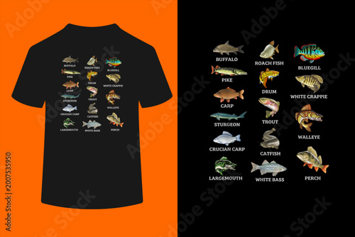 Foto Types of Freshwater Fish Species Fishing Fisherman Anglers T-Shirt