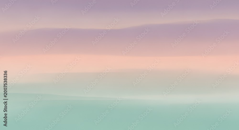 Fototapeta premium Soft pastel gradient background with hazy horizontal bands of purple peach and teal abstract serene landscape