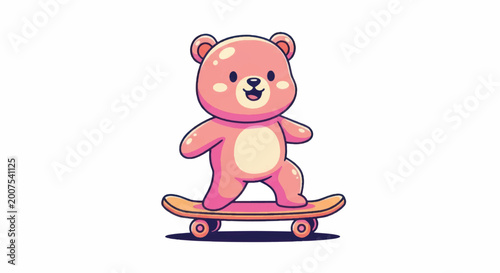 Cute Pink Teddy Bear Riding a Skateboard.