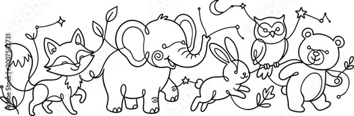 Bild auf Leinwand A whimsical black and white illustration depicting a chaotic collection of felin