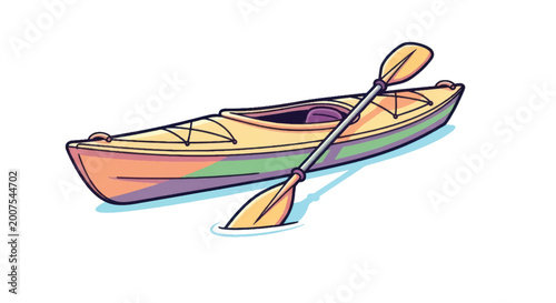 Illustration of a Yellow Kayak with a Paddle on White Background.