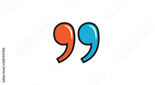 Colorful cartoon style quotation marks symbol.