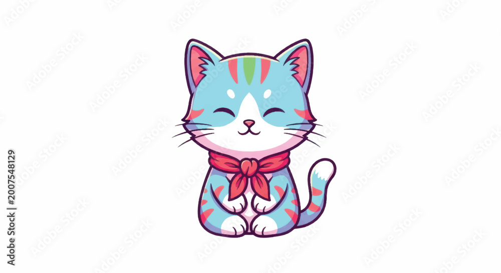 Fototapeta premium Cute Cartoon Cat Wearing a Red Scarf.