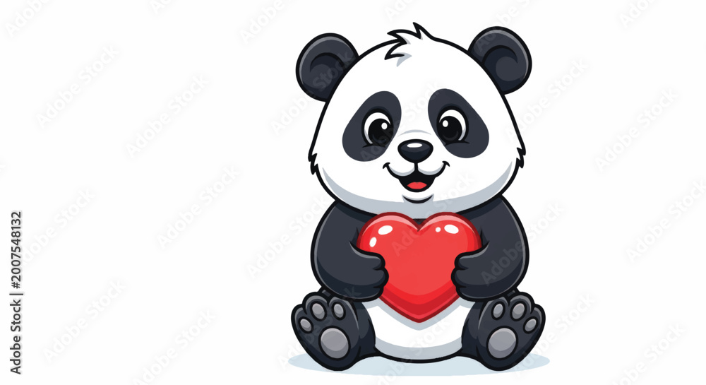Naklejka premium Cute Panda Holding a Red Heart.