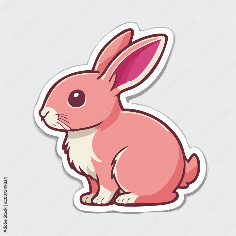 Fototapeta premium Cute Pink Cartoon Rabbit Sticker