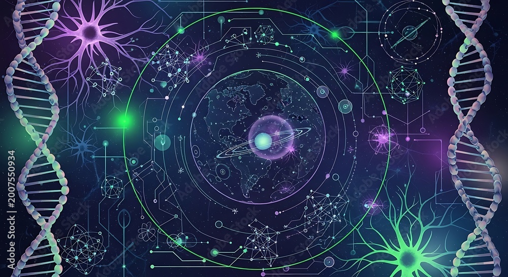 Obraz premium Futuristic digital concept of global connectivity and biological evolution