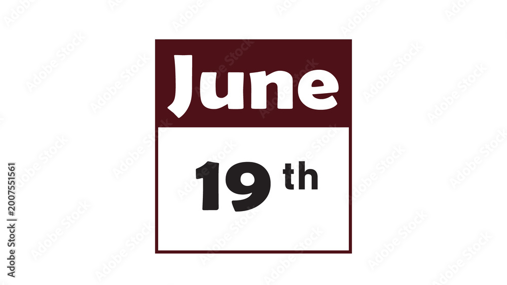 Obraz premium June 19th daily calendar icon vector illustration in minimalist style