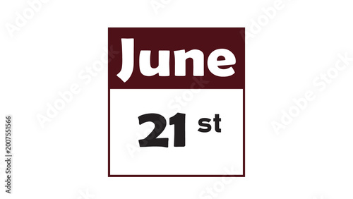 June 21st daily calendar icon vector illustration in minimalist style