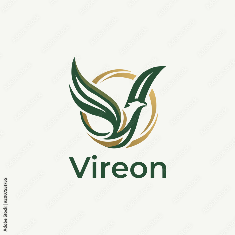 Obraz premium Luxury nature bird logo with leaf wings and gold circle vector